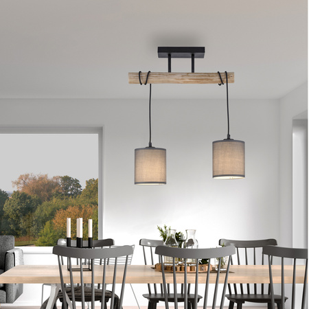 Lampa wisząca dwa zwisające abażury na drewnianej belce GREEN TRIBU 2xE27 Just Light 15782-29