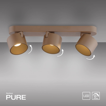 Brązowa podłużna lampa sufitowa trzy tuby LED 2700K PURE CUP Paul Neuhaus 6227-97 