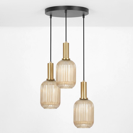 Lampa wisząca trzypunktowa ze złotymi elementami HIRO Kaja Lighting K-5887