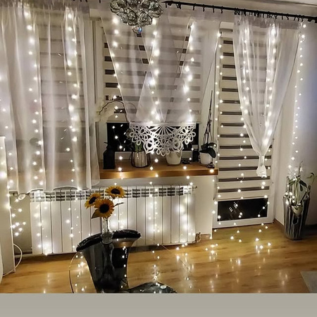 Kurtyna świetlna do okna 3x3 Girlanda Mery 300 LED USB Ciepła 3000K PILOT E-Light EKG2309 