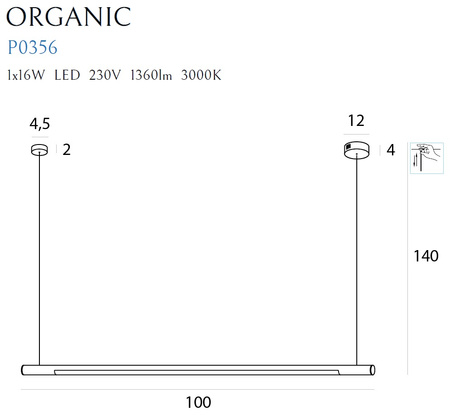 Lampa wisząca ORGANIC HORIZON LED 100cm MaxLight P0356