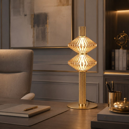Lampka nocna ryflowana złota tuba ze szklanymi kloszami Padre Gold 9W LED 3000K Milagro ML2801