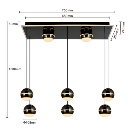 Lampa wisząca ósemka prostokątna Biarritz czarny chrom Aviano Lighting 7047-905