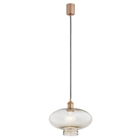Lampa wisząca w kolorze miedzianym szklany dymiony szampański klosz o średnicy 30cm TRESCO Argon 9012