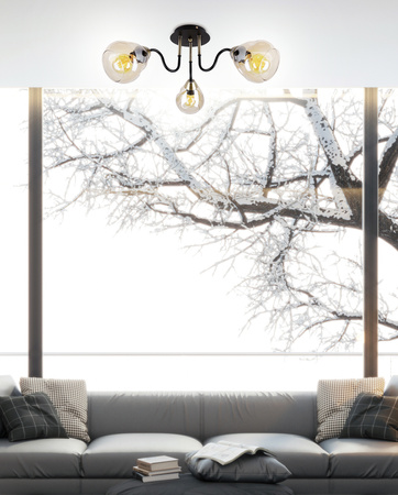 Unica lampa sufitowa czarny+złoty 3x40w e27 klosz dymiony Candellux 33-00880