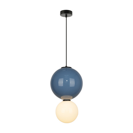 Lampa wisząca niebieska kula z ceramiki 25cm wraz ze szklanym białym kloszem LED 3000K Pieve Italux PND-95221-1L-BLU