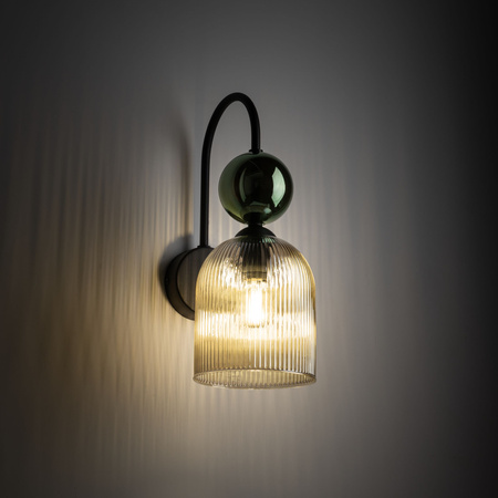 Kinkiet ze szklanym ryflowanym kloszem i zieloną szklaną kulą SOPHIA GREEN COGNAC 1XE14 Tk Lighting 11143