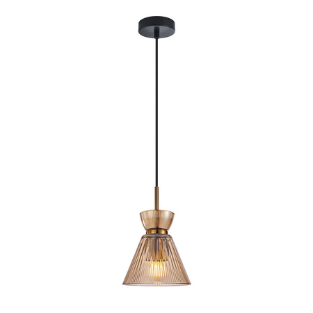 Lampa wisząca pojedyńcza z kloszem stożkowym ryflowanym  w kolorze bursztynowym o średnicy 15,5cm 1xE27 Balme Italux PND-3627-1-BRO-AMB