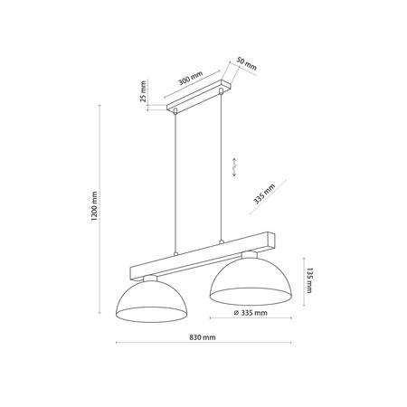 Lampa wisząca dwa metalowe klosze na drewnianej belce OSLO SABIA 2xE27 Tk Lighting 11011