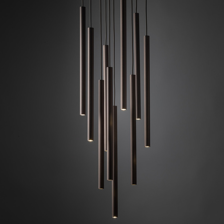 Lampa wisząca dziesięć cienkich ryflowanych rurek w kolorze brązowym FERRO NEW BROWN 10XG9 KOŁO Tk Lighting 11493