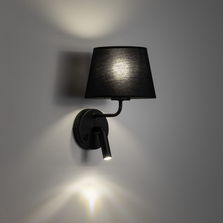 Czarny kinkiet z abażurem i dodatkową lampką do czytania MAJA BLACK 1XE27 1XG9 Tk Lighting 11392