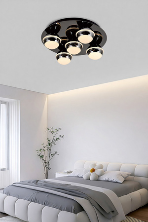 Lampa sufitowa plafon piątka okrągły Biarritz czarny chrom Aviano Lighting 9047-505