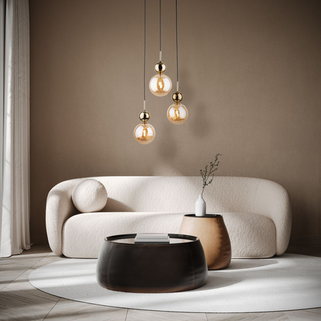 Lampa wisząca potrójna bursztynowe klosze plus ozdobne złote kule SIA GOLD 3xG9 Tk Lighting 10898
