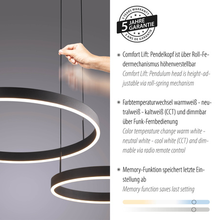  Lampa wisząca dwa czarne okręgi ESKO Paul Neuhaus 2360-18 sterowana pilotem