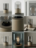 Beżowa lampka stołowa na komodę, cylindryczny klosz DEX Kaja Lighting K-6055
