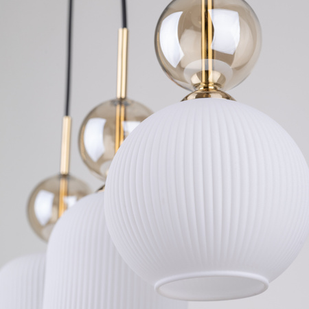 Lampa wisząca potrójna szklane ryflowane klosze 3xE14 SOPHIA COGNAC WHITE Tk Lighting 11591