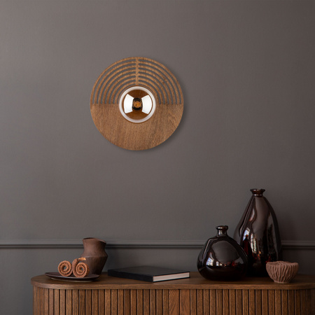 Okrągły ozdobny kinkiet drewniany 30cm ze szklanym kloszem LUNAR WOOD 1xG9 Tk Lighting 11014