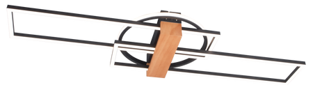 Lampa sufitowa dwa czarne prostokąty z ringiem i elementem drewna DUATRO sterowana pilotem Zuma Line C230624203B
