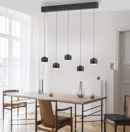 Lampa wisząca pięć wiszących czarnych kul na belce z funkcją SwitchMo BALLINI Just Light 15262-18