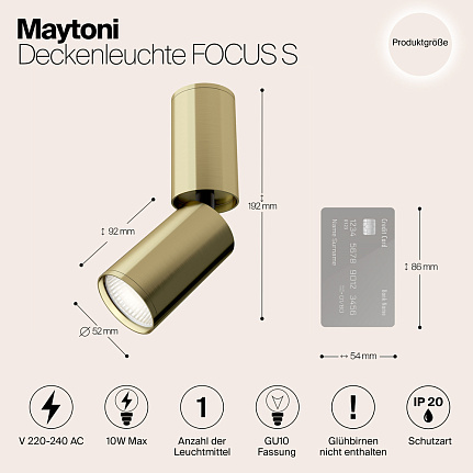 Spotlight sufitowy w kolorze mosiężnym 1xGU10 FOCUS S C051CL-01BS Maytoni