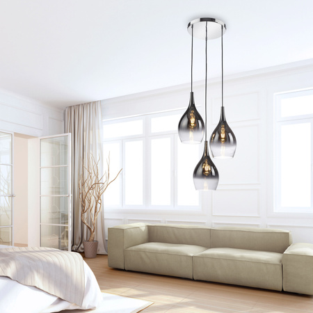 Potrójna lampa wisząca trzy zwisające klosze na chromowanym kole PILUA 3xE27 Paul Neuhaus 2062-17