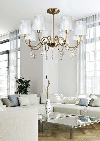 SORENTO LAMPA WISZĄCA 8X40W E14 PATYNA ABAŻUR BIAŁY Candellux 38-38159