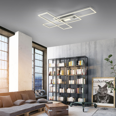 Lampa sufitowa srebrna prostokąty LED sterowana pilotem ASMIN Just Light 14693-55