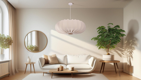 Lampa wisząca skandynawska z abażurem beżowym frappe 66 cm do salonu i jadalni CAFEE 1xE27 Candellux Studio 31-39231