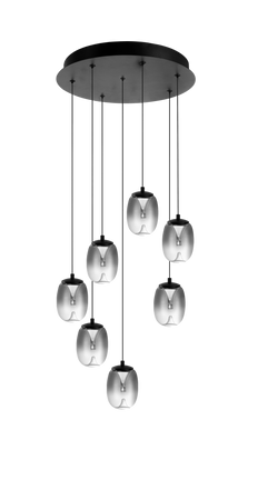 Lampa wisząca PAMELA 11 ROUND 7 SMOKY AZ6270 – czarna lampa LED 7 kloszy dymione szkło