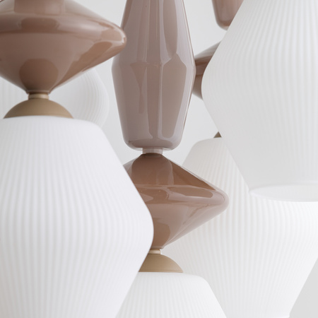 Lampa wisząca w kolorze sabia z ciekawymi kloszami i ozdobnymi bryłami ZEN SABIA FUSO WHITE 5XE14 KOŁO Tk Lighting 11864