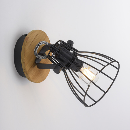 Kinkiet industrialny z drewnem i metalową klatką – styl loft TARO 1xE14 Just Light 15117-18 