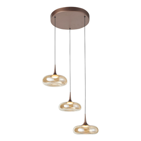Potrójna lampa wisząca miedziana na kole z bursztynowymi kloszami 3xLED 3000K Tenele Italux PND-24028-3A-COPP