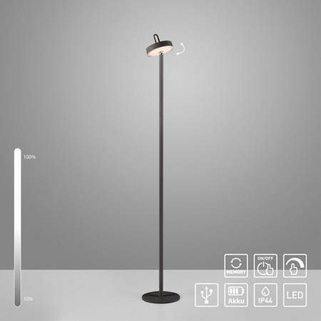 Czarna lampa podłogowa akumulatorowa ładowana na USB także na zewnątrz IP44 AMAG Just Light 19311-18