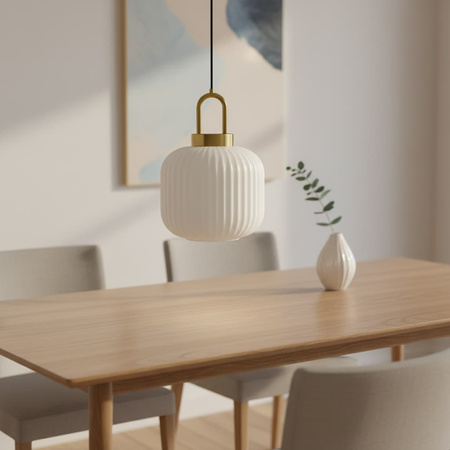Lampa wisząca z białym, ryflowanym kloszem DIOP Kaja Lighting K-5891