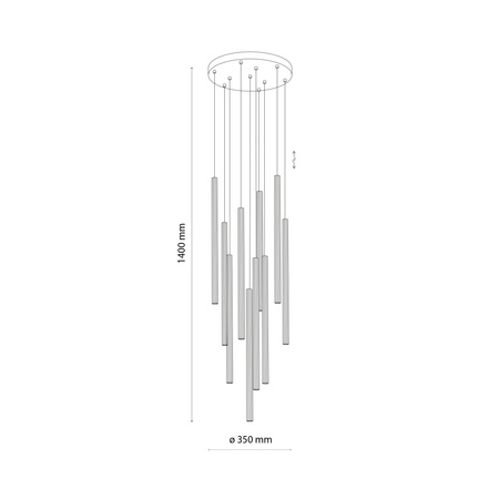 Lampa wisząca dziesięć cienkich ryflowanych rurek w kolorze brązowym FERRO NEW BROWN 10XG9 KOŁO Tk Lighting 11493