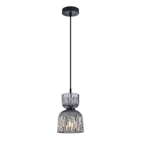 Lampa wisząca ze szklanym kloszem klepsydra w kolorze dymionym 1xE27 Balme Italux PND-3619-1-BK-SG