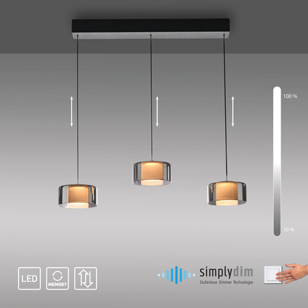 Potrójna lampa wisząca z funkcją ściemniania i Comfort LIFT RIKA Paul Neuhaus 2113-18