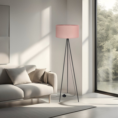 Czarna lampa podłogowa trójnóg abażur jasno wrzosowy SHANTI 1xE27 Candellux Studio 51-38715