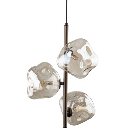 Lampa wisząca z trzema niregularnymi szklanymi kloszami na jedym zwisie LAVA BROWN 3xG9 Tk Lighting 11036