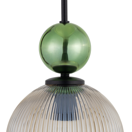 Lampa wisząca pojedyńcza karbowany szklany klosz z ozdobną zieloną szklaną kulą SOPHIA BIG GREEN COGNAC 1xE27 Tk Lighting 10776