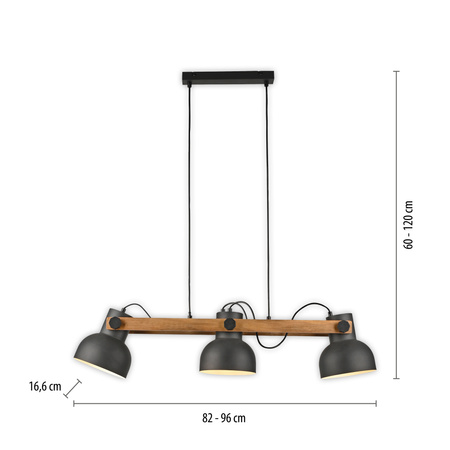 Lampa wisząca potrójna drewniana z trzema metalowymi kloszami CUP 2.0 3xE27 Just Light 15743-18