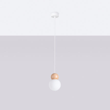 Lampa wisząca PEKKA 1 biała/naturalne drewno Sollux SL.1390