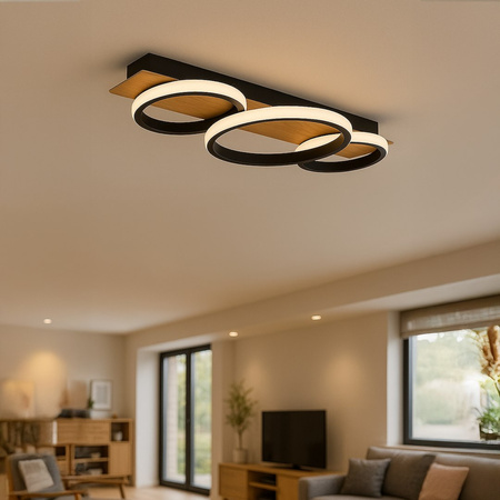 Lampa sufitowa trzy czarne okręgi na imitacji drewna ROWENA 18W LED Milagro ML2060