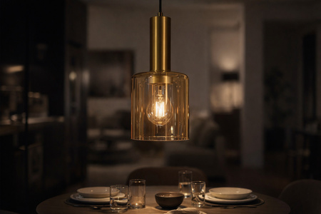 Pojedyńcza lampa wisząca z bursztynowym kloszem AIGO Kaja Lighting K-5875