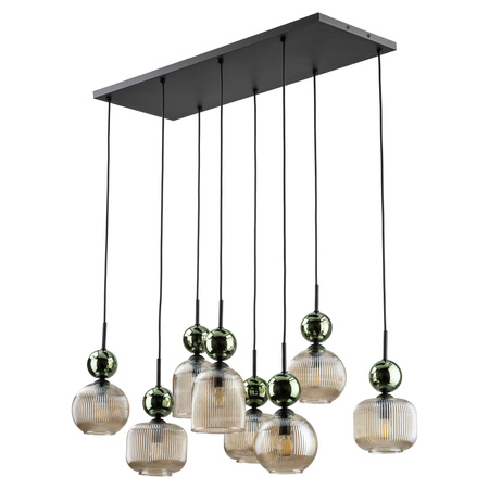 Lampa wisząca ósemka z ryflowanymi koniakowymi kloszami i zielonymi kulami SOPHIA GREEN COGNAC 8xE14 Tk Lighting 11151