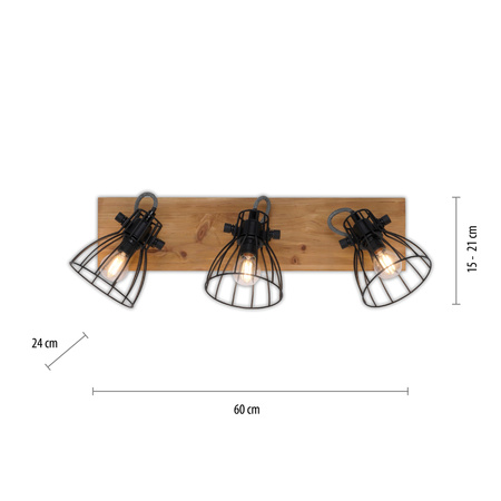 Lampa sufitowa loft 3-punktowa z drewnianą podstawą TARO Just Light 15119-18