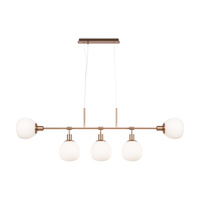 Złota podłużna lampa wisząca z białymi kulami Erich MOD221PL-05G Maytoni