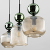 Lampa wisząca listwa potrójna z ryflowanymi koniakowymi kloszami i zielonymi kulami SOPHIA GREEN COGNAC 3xE14 Tk Lighting 11147