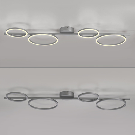Podłużna srebrna lampa sufitowa LED cztery ringi z funkcją ściemniania SwitchMo MINI RITUS Just Light 14211-21