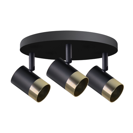 TOBI LAMPA SUFITOWA PLAFON CZARNY 3X15W GU10 KLOSZ CZARNY+ZŁOTY Candellux 98-27443